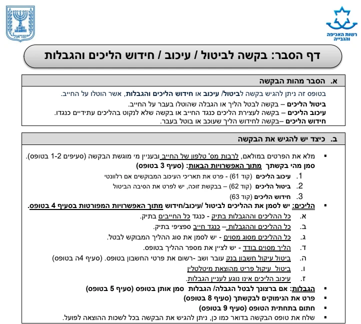 טופס 214 בקשה לביטול עיקול